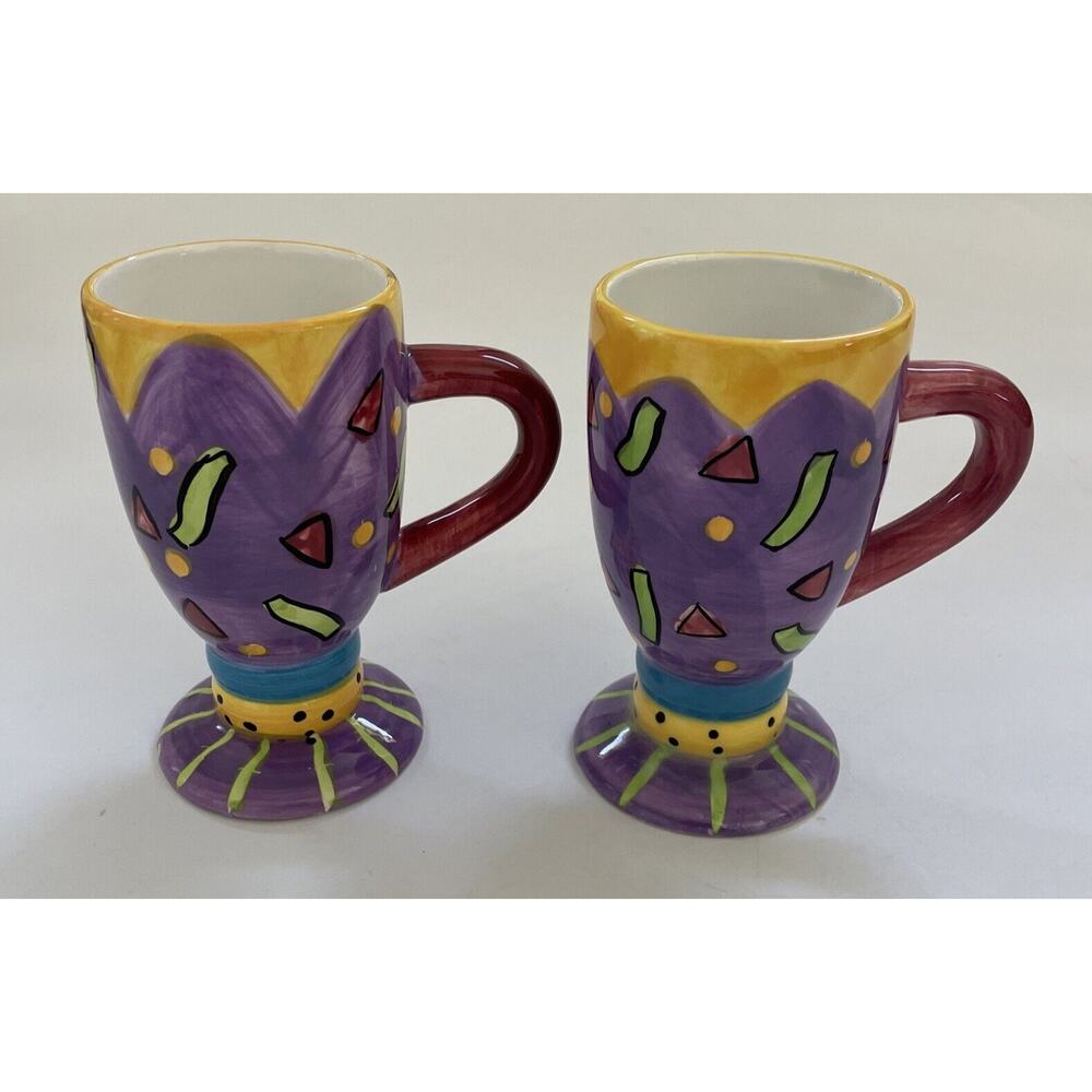 Lot of 2 Bella‎ Casa by Ganz Collectible Footed Mugs CELEBRATION Birthday Bright